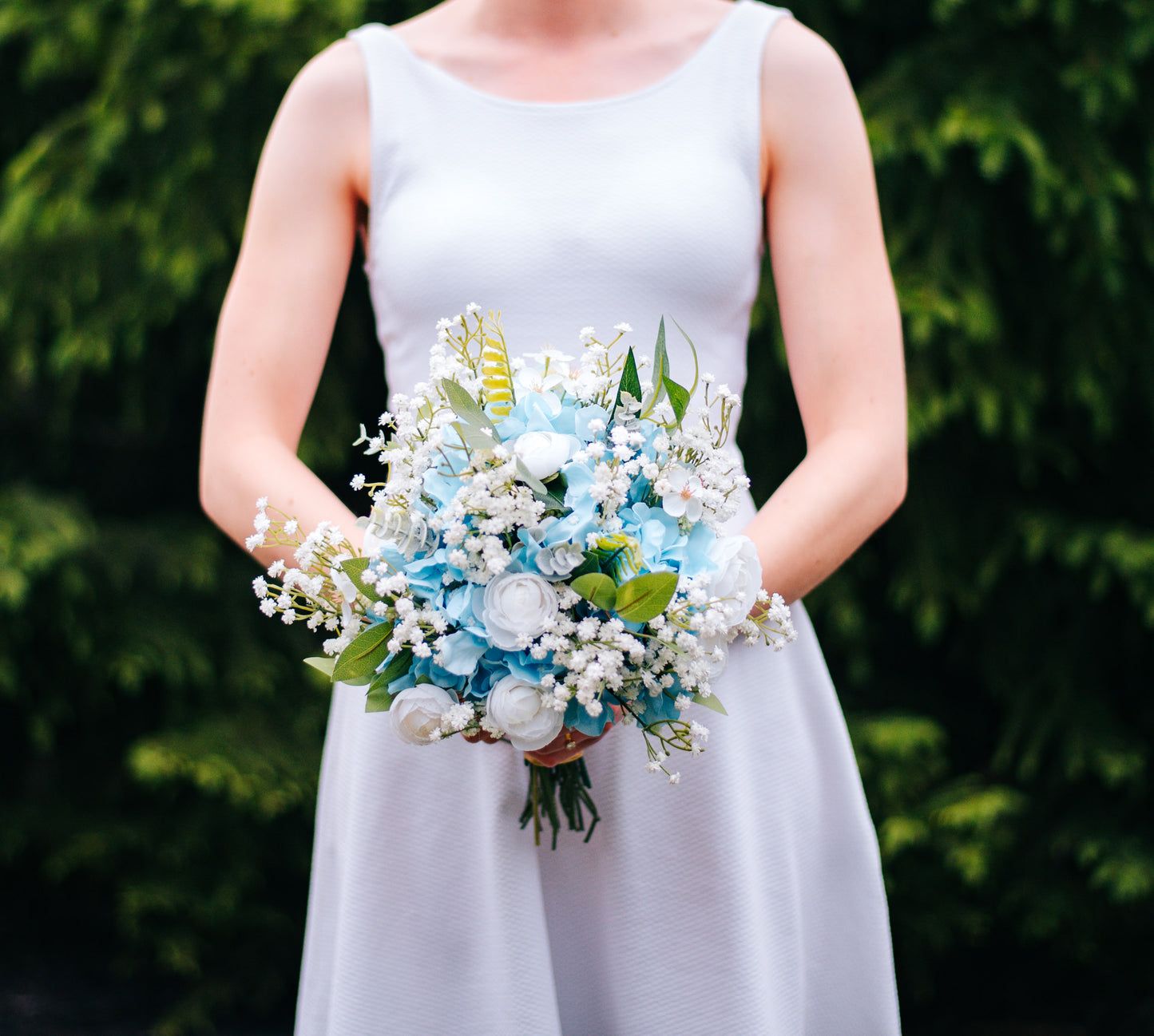 Blue Hydrangea & Baby's Breath Bridal Bouquet