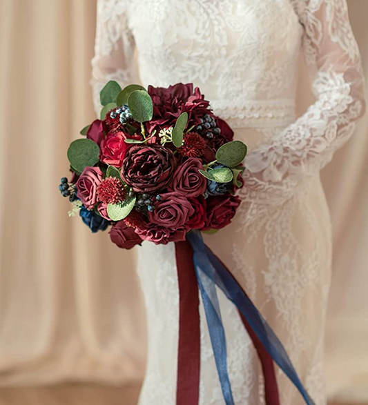 Burgundy & Navy Blue 11" Bridal Bouquet