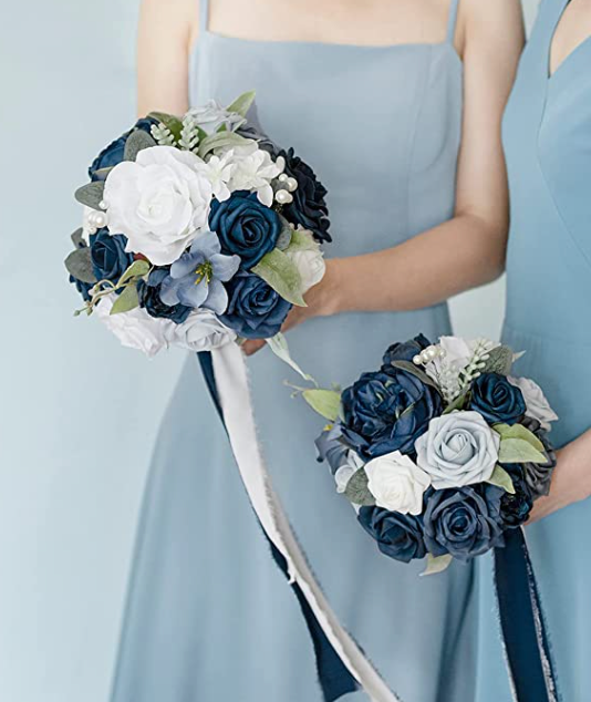 Navy Blue & White 7" Bridesmaid Bouquet
