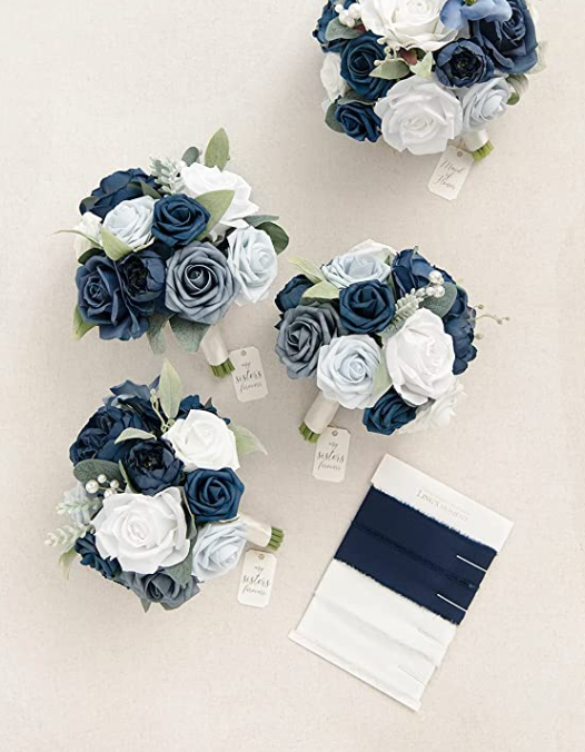 Navy Blue & White 7" Bridesmaid Bouquet