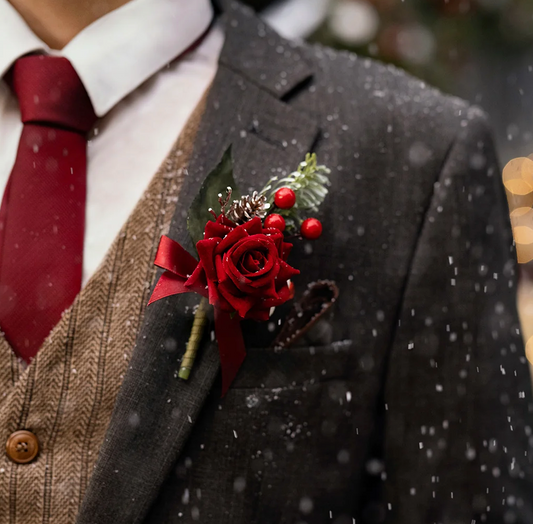 Christmas Red Groom Boutonniere
