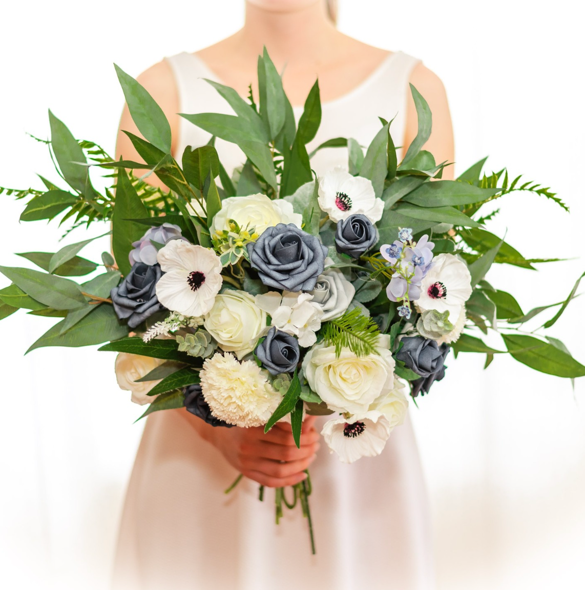 Dusty Blue 15" Garden Bridal Bouquet