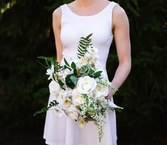 White & Emerald Cascading Bridal Bouquet