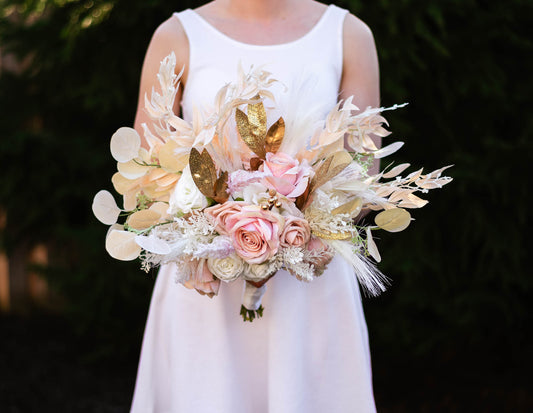 White & Gold 15" Bridal Bouquet