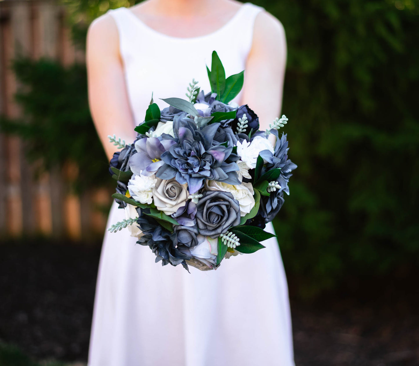 Navy Blue & White 11" Bridal Bouquet